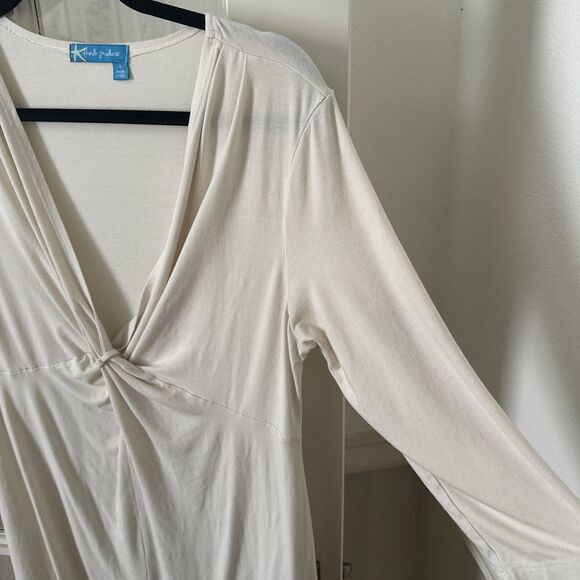 Beige Shift Dress Twist Front Fresh Produce Knee Length Womens Large USA Made - Picture 5 of 12